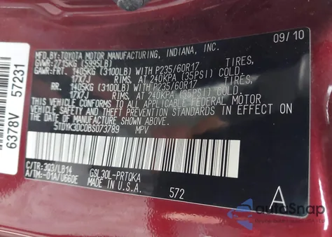 2011 Toyota Sienna Xle V6 z USA, uszkodzony, nr VIN 5TDYK3DC0BS073789